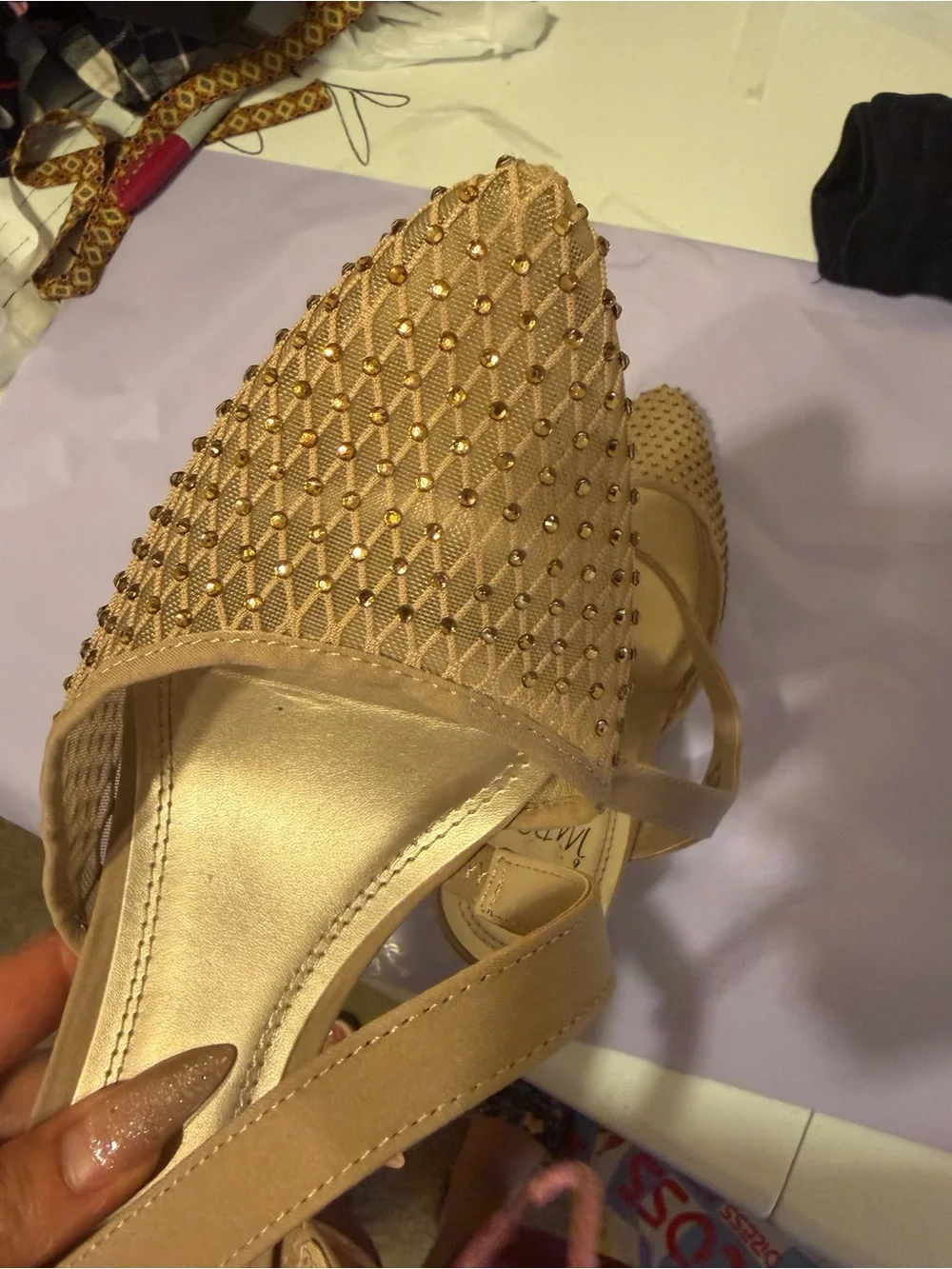 Impo Nude Studded Pointed-Toe Slingback Heels